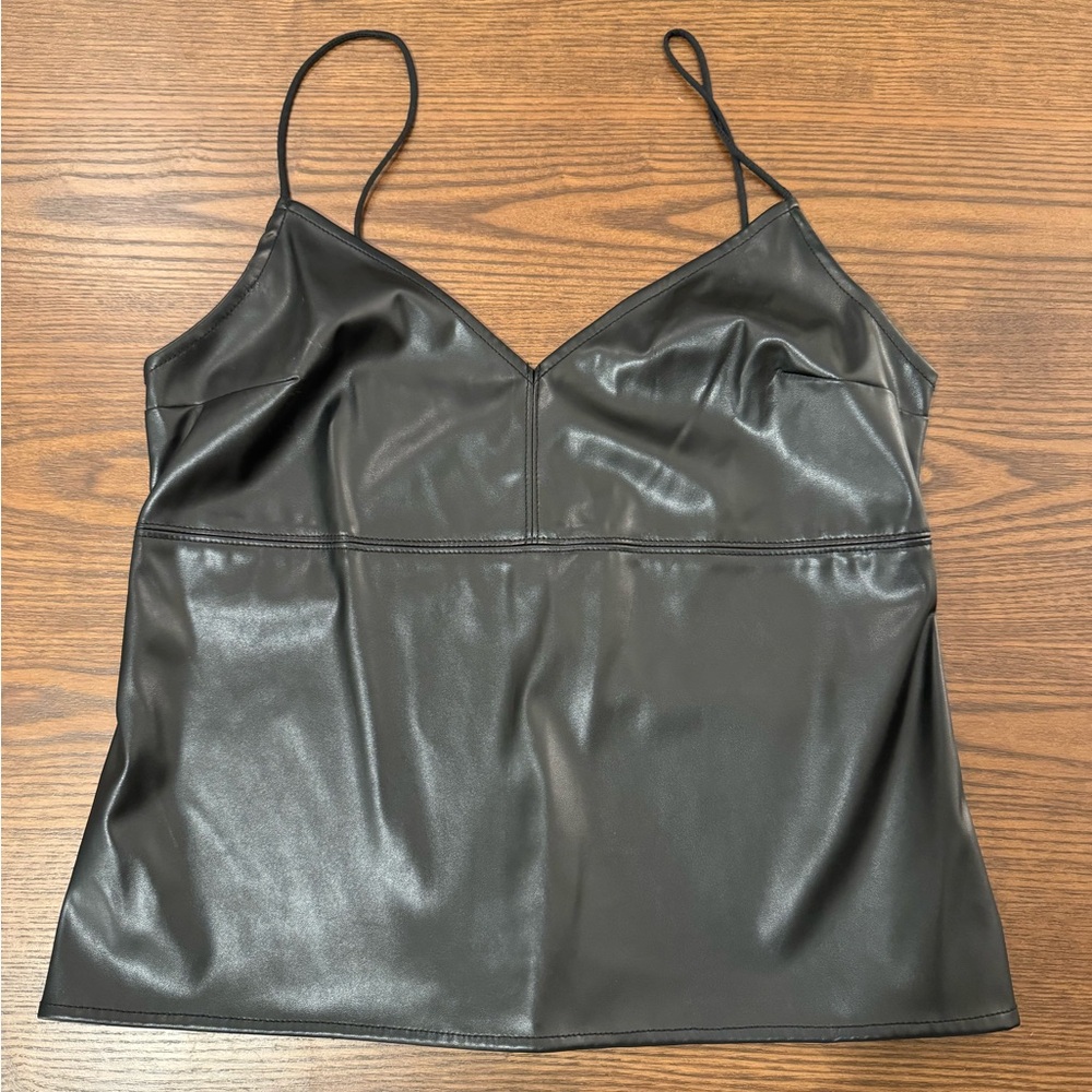 NWT Women’s Abercrombie & Fitch Black Faux Leather Tank Top, Size S